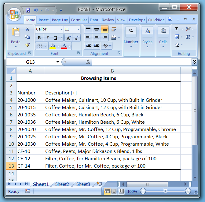 Exported data in Excel